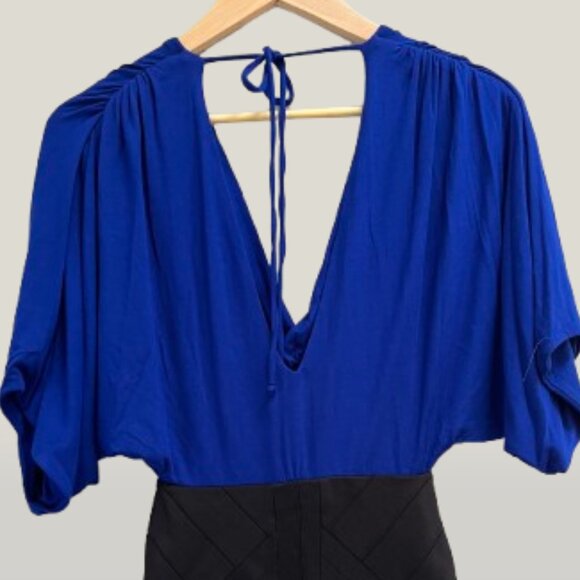 Sky‎ Mini Dress Cobalt Blue Black Kimono Sleeve Plunge Open Back Sexy NEW XS - Picture 4 of 8